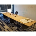 Blonde and Grey 14' Board Room Table with Connectivity Ports